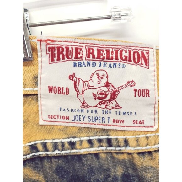 True Religion Joey Super T Jeans Mens 42 Blue Orange Tie Dye 100% Cotton Pockets - Picture 8 of 14